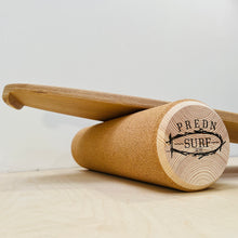 Load image into Gallery viewer, Balance Board set by Predn Surf Co- With stops and Cork wrapped roller - Handmade in Cornwall
