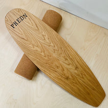 Load image into Gallery viewer, Balance Board set by Predn Surf Co- With stops and Cork wrapped roller - Handmade in Cornwall
