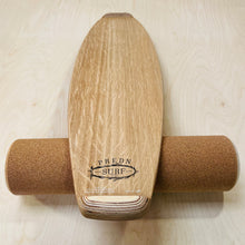 Load image into Gallery viewer, Balance Board set by Predn Surf Co- With stops and Cork wrapped roller - Handmade in Cornwall
