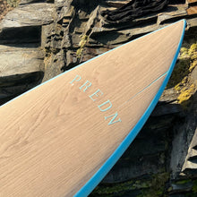 Load image into Gallery viewer, Predn Surf Co - Mor Lader (Pirate) bare oak deck shortboard - Sustainably built performance surfboards - North Cornwall
